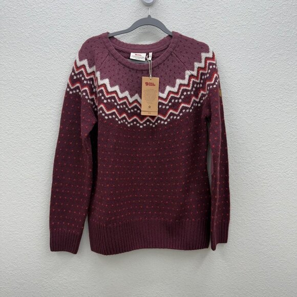 Fjallraven Ovik Fair Isle Wool Knit Elbow Patch Pullover Sweater Women Large NEW - Picture 1 of 9